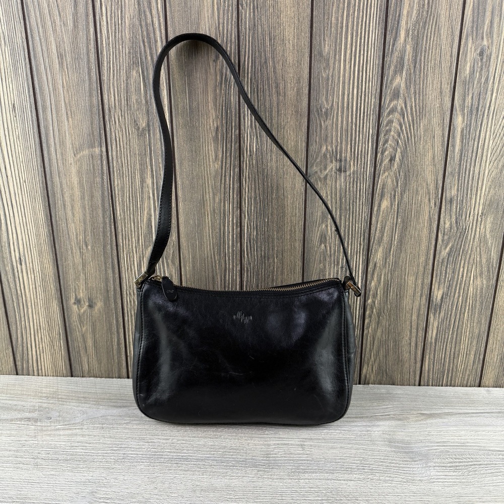 MONSAC Original Black Genuine Leather Shoulder Bag Purse Gold Hardware Zip